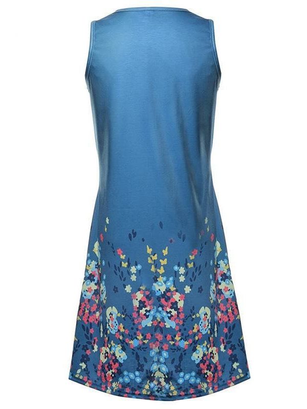 The Best Fashion O-Neck Sleeveless Tank Print Dress Online - Source Silk