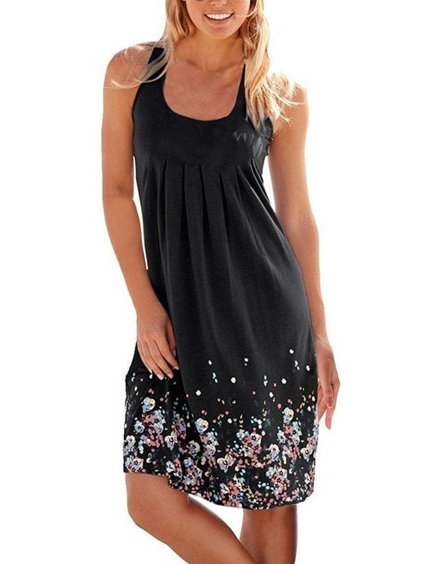 The Best Fashion O-Neck Sleeveless Tank Print Dress Online - Source Silk