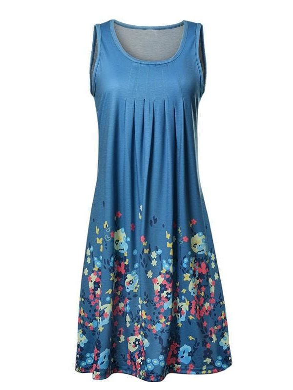 The Best Fashion O-Neck Sleeveless Tank Print Dress Online - Source Silk