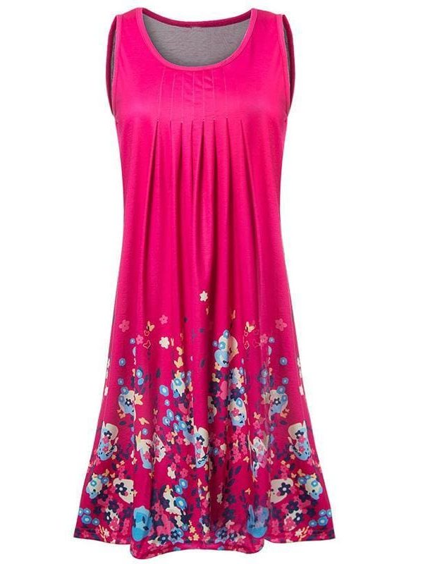 The Best Fashion O-Neck Sleeveless Tank Print Dress Online - Source Silk