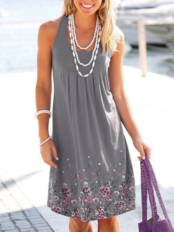 The Best Fashion O-Neck Sleeveless Tank Print Dress Online - Source Silk