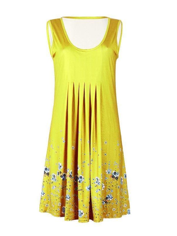 The Best Fashion O-Neck Sleeveless Tank Print Dress Online - Source Silk