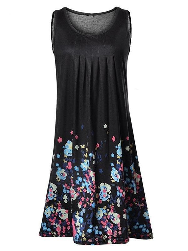 The Best Fashion O-Neck Sleeveless Tank Print Dress Online - Source Silk