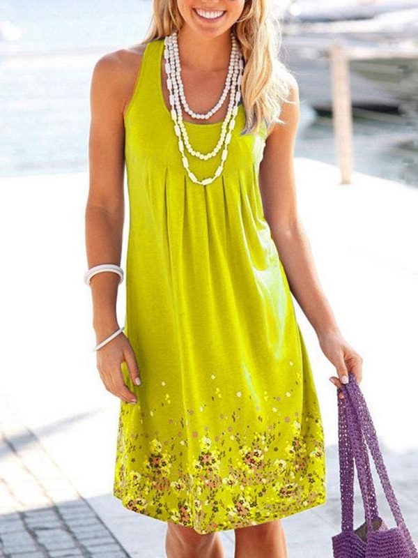 The Best Fashion O-Neck Sleeveless Tank Print Dress Online - Source Silk