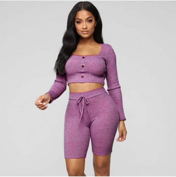 The Best Fashion Outfits Set Women Bandage Long Sleeve Crop Top and Shorts Pants Suit Fitness Workout Sport Stretch 2 Piece Set Online - Takalr