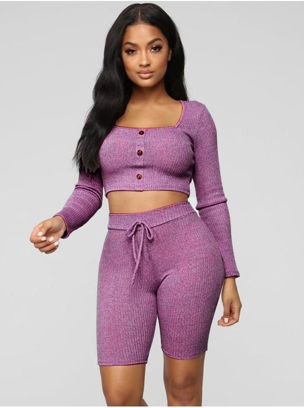 The Best Fashion Outfits Set Women Bandage Long Sleeve Crop Top and Shorts Pants Suit Fitness Workout Sport Stretch 2 Piece Set Online - Takalr