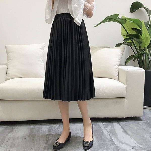 The Best Fashion Pleated Skirt Women's High Waist Plain Jersey Summer Bodycon PU Wet Tube Stretch Pencil Bodycon Midi Skirt Online - Takalr