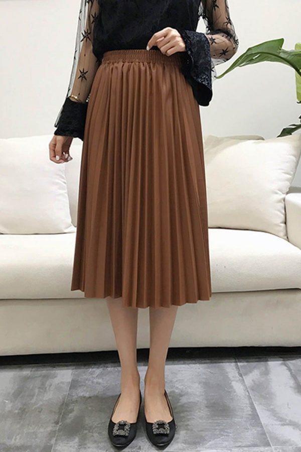 The Best Fashion Pleated Skirt Women's High Waist Plain Jersey Summer Bodycon PU Wet Tube Stretch Pencil Bodycon Midi Skirt Online - Takalr