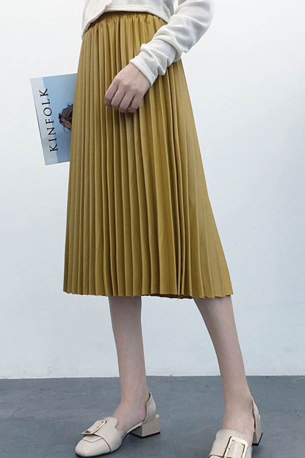 The Best Fashion Pleated Skirt Women's High Waist Plain Jersey Summer Bodycon PU Wet Tube Stretch Pencil Bodycon Midi Skirt Online - Takalr