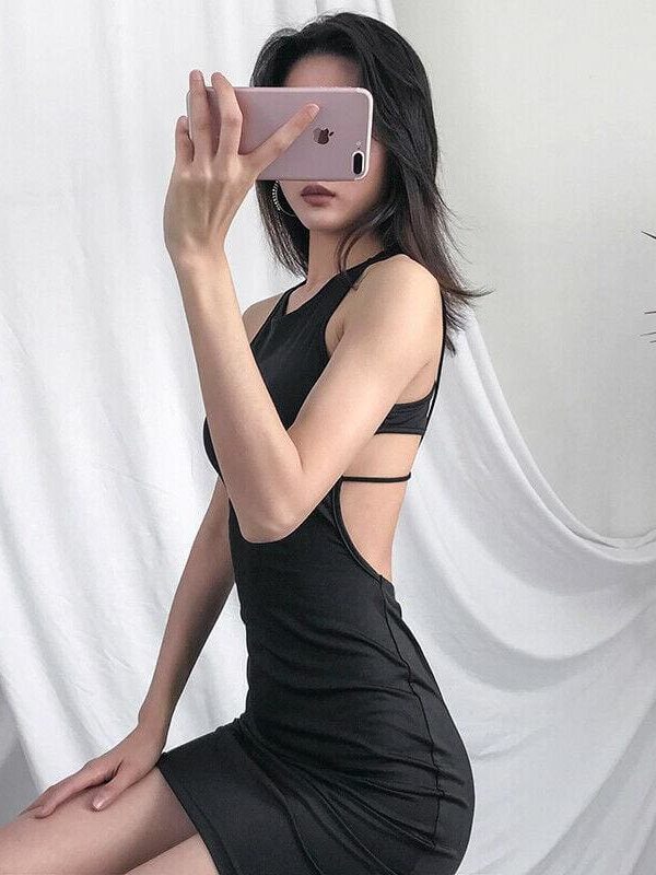 The Best Fashion Sexy Women Backless Strap Sleeveless Hollow Package Hip Bodycon Dress Ladies Summer Slim Solid Casual Dress Sundress Online - Takalr