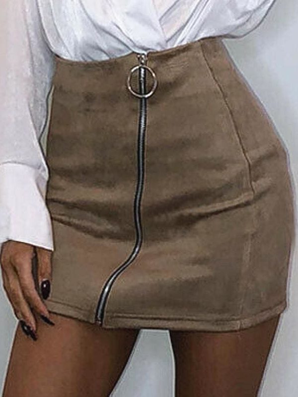 The Best Fashion Skirt Women Ladies High Waist Bodycon Pencil Skirt Casual Suede Leather Package Hip Mini Skirt Clubwear Online - Takalr