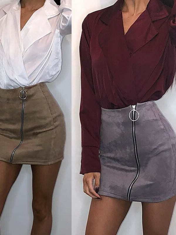 The Best Fashion Skirt Women Ladies High Waist Bodycon Pencil Skirt Casual Suede Leather Package Hip Mini Skirt Clubwear Online - Takalr