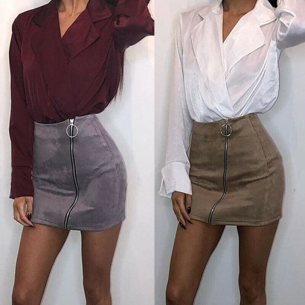 The Best Fashion Skirt Women Ladies High Waist Bodycon Pencil Skirt Casual Suede Leather Package Hip Mini Skirt Clubwear Online - Takalr