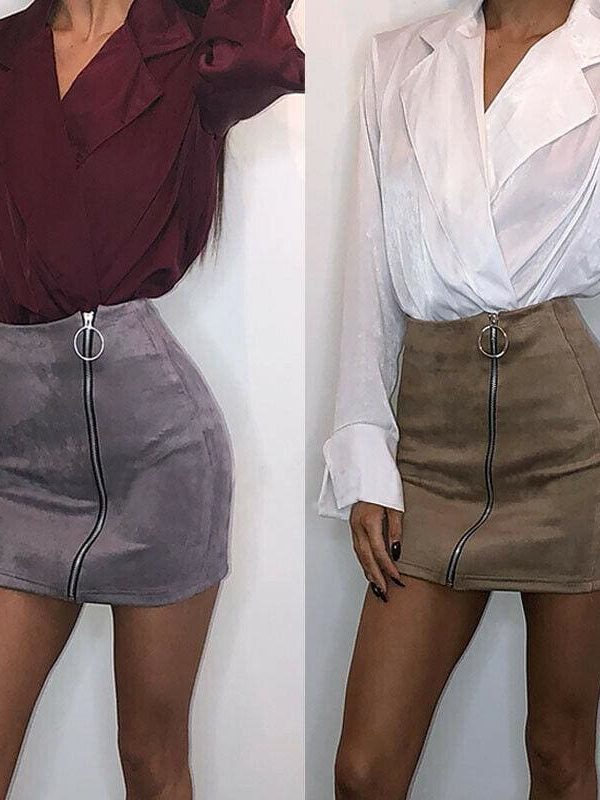 The Best Fashion Skirt Women Ladies High Waist Bodycon Pencil Skirt Casual Suede Leather Package Hip Mini Skirt Clubwear Online - Takalr