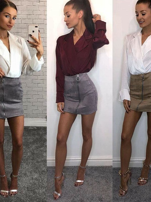 The Best Fashion Skirt Women Ladies High Waist Bodycon Pencil Skirt Casual Suede Leather Package Hip Mini Skirt Clubwear Online - Takalr