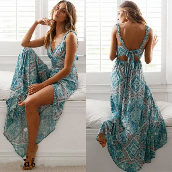 The Best Fashion Summer Dress Women Boho Evening Party Dress Ladies Casual Backless Summer Beach Holiday Sexy Sundress Online - Takalr