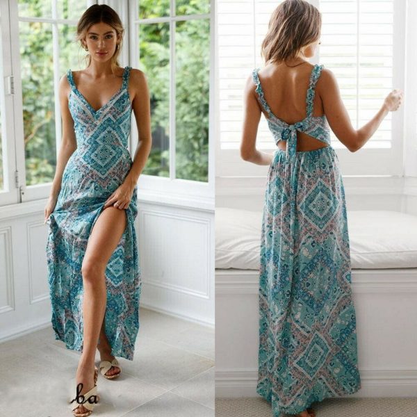 The Best Fashion Summer Dress Women Boho Evening Party Dress Ladies Casual Backless Summer Beach Holiday Sexy Sundress Online - Takalr