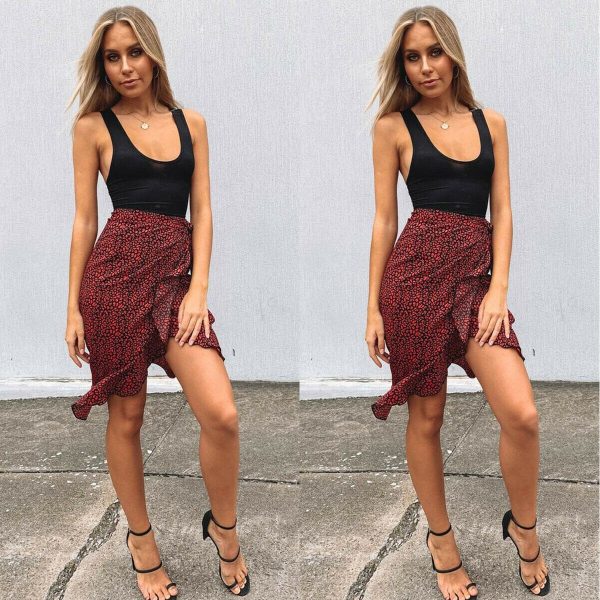 The Best Fashion Summer Women Leopard Print Wrap Skirt Ladies Casual Bandage Midi Skirt Women Sexy Party Wear Beach Sundress Online - Takalr