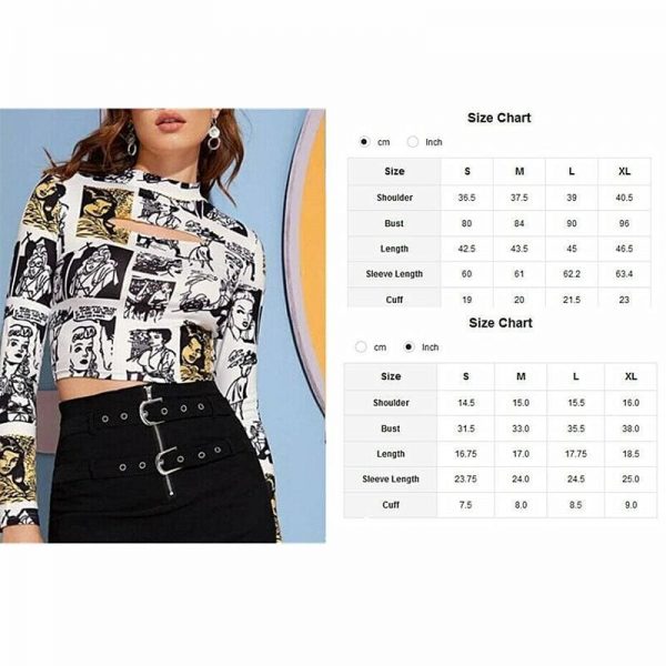 The Best Fashion T shirt Women's Printed Crop Tops Slim Fitness Sexy Ladies Turtleneck Long Sleeve Autumn Casual Tops Tee Online - Takalr