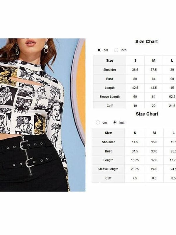 The Best Fashion T shirt Women's Printed Crop Tops Slim Fitness Sexy Ladies Turtleneck Long Sleeve Autumn Casual Tops Tee Online - Takalr