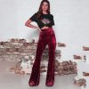 The Best Fashion Velvet Pants women autumn winter slim Flare pants women high waist trousers high street style pants bottoms Online - Takalr