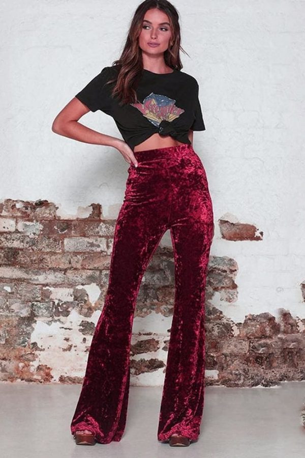 The Best Fashion Velvet Pants women autumn winter slim Flare pants women high waist trousers high street style pants bottoms Online - Takalr