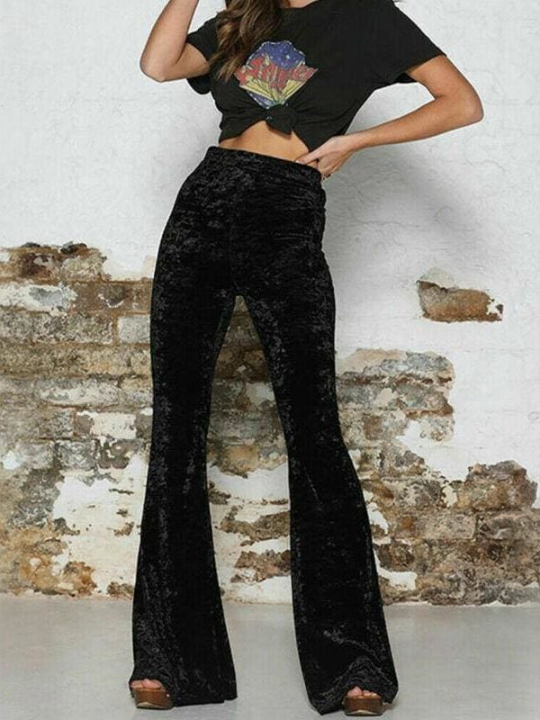 The Best Fashion Velvet Pants women autumn winter slim Flare pants women high waist trousers high street style pants bottoms Online - Takalr