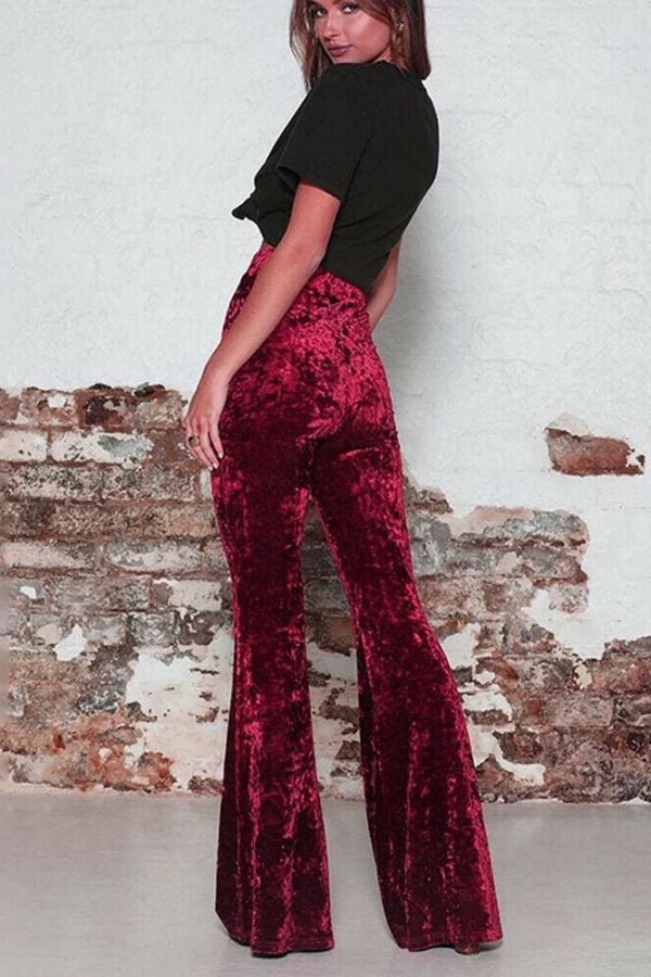 The Best Fashion Velvet Pants women autumn winter slim Flare pants women high waist trousers high street style pants bottoms Online - Takalr