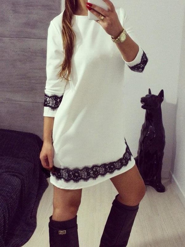 The Best Fashion White Lace Women Autumn Long Sleeve Casual Cocktail Dress Ladies Evening Party Tunic Mini Dresses Online - Takalr