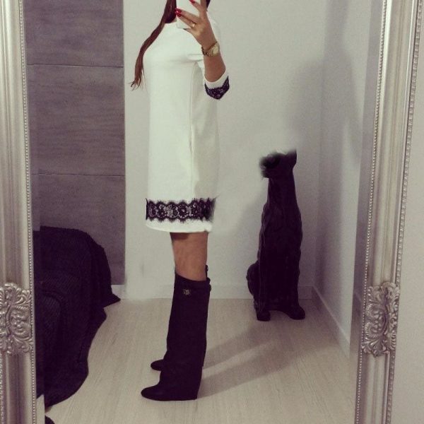 The Best Fashion White Lace Women Autumn Long Sleeve Casual Cocktail Dress Ladies Evening Party Tunic Mini Dresses Online - Takalr