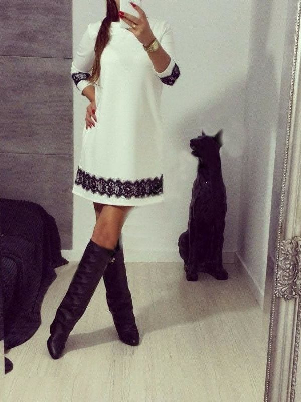 The Best Fashion White Lace Women Autumn Long Sleeve Casual Cocktail Dress Ladies Evening Party Tunic Mini Dresses Online - Takalr