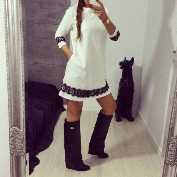 The Best Fashion White Lace Women Autumn Long Sleeve Casual Cocktail Dress Ladies Evening Party Tunic Mini Dresses Online - Takalr