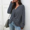 The Best Fashion Women Autumn Casual Top Long Sleeve T shirt V Neck crisscross Tee Shirt Femme Elegant Stripe Dames tshirt Streetwear Online - Takalr