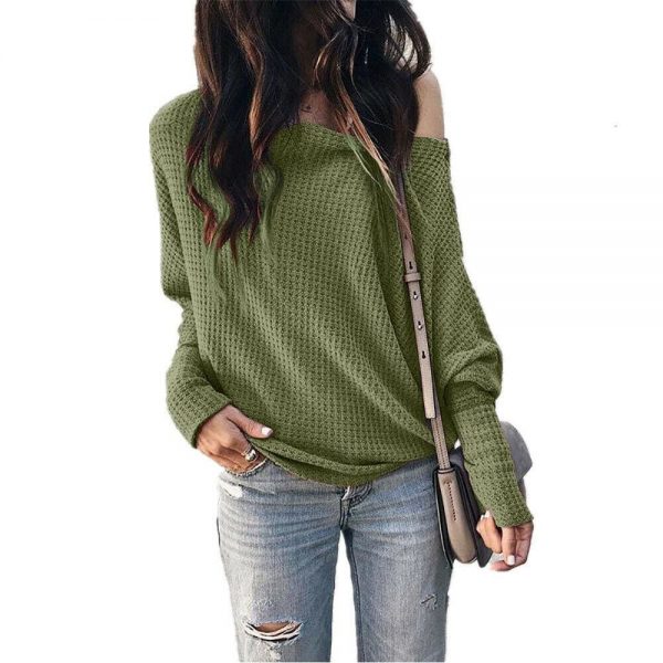 The Best Fashion Women Autumn Cold Off Shoulder Loose T Shirts Ladies Casual Long Sleeve Pure Tops Shirt Online - Takalr