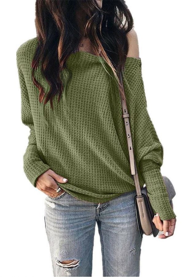 The Best Fashion Women Autumn Cold Off Shoulder Loose T Shirts Ladies Casual Long Sleeve Pure Tops Shirt Online - Takalr