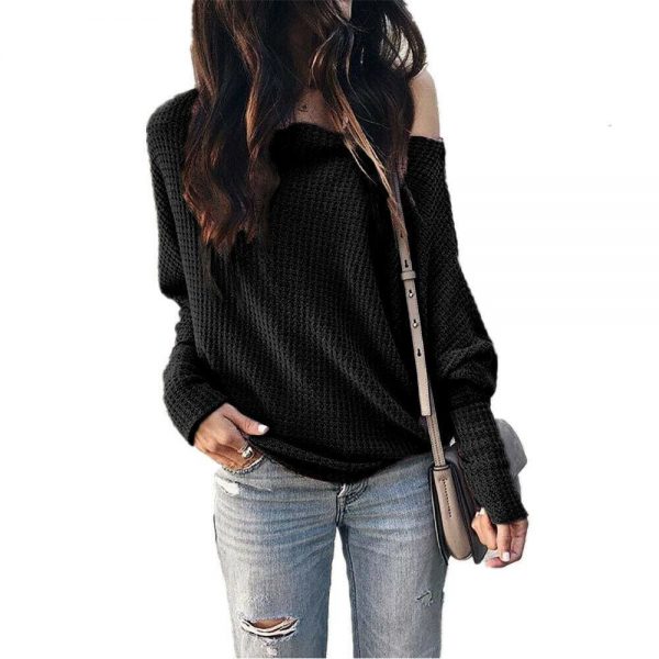 The Best Fashion Women Autumn Cold Off Shoulder Loose T Shirts Ladies Casual Long Sleeve Pure Tops Shirt Online - Takalr