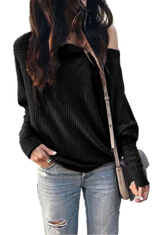 The Best Fashion Women Autumn Cold Off Shoulder Loose T Shirts Ladies Casual Long Sleeve Pure Tops Shirt Online - Takalr