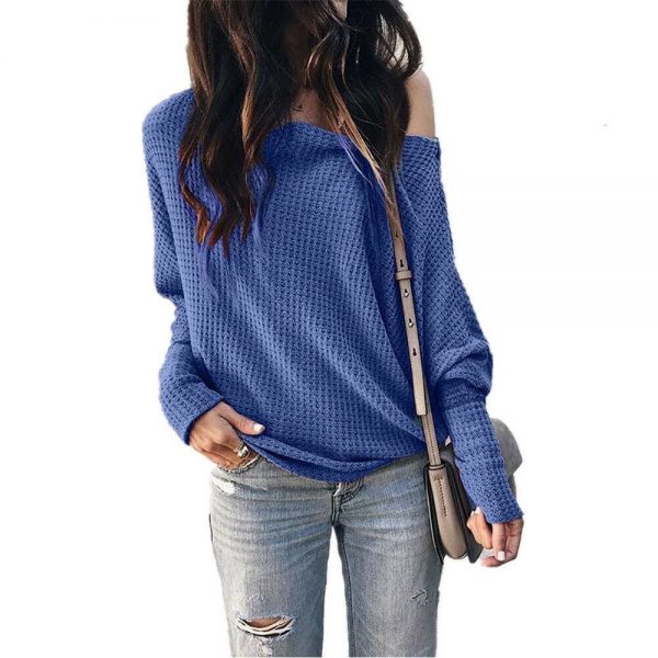 The Best Fashion Women Autumn Cold Off Shoulder Loose T Shirts Ladies Casual Long Sleeve Pure Tops Shirt Online - Takalr