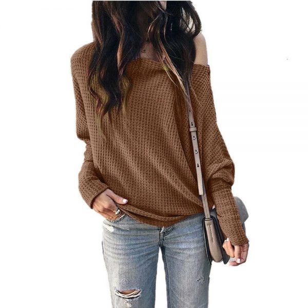 The Best Fashion Women Autumn Cold Off Shoulder Loose T Shirts Ladies Casual Long Sleeve Pure Tops Shirt Online - Takalr