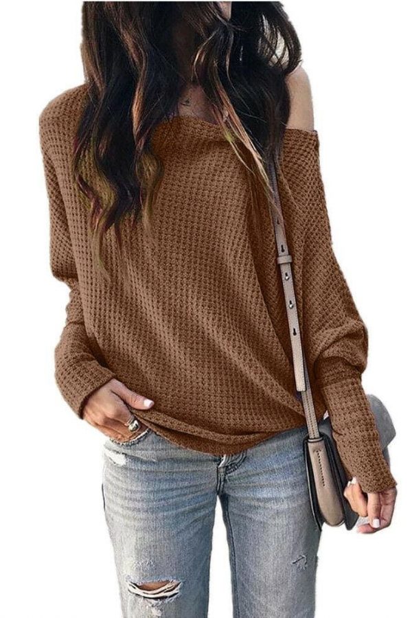 The Best Fashion Women Autumn Cold Off Shoulder Loose T Shirts Ladies Casual Long Sleeve Pure Tops Shirt Online - Takalr