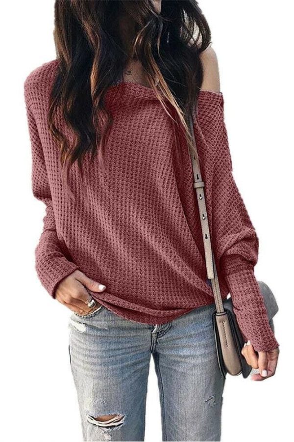 The Best Fashion Women Autumn Cold Off Shoulder Loose T Shirts Ladies Casual Long Sleeve Pure Tops Shirt Online - Takalr