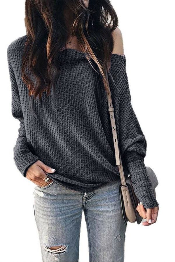 The Best Fashion Women Autumn Cold Off Shoulder Loose T Shirts Ladies Casual Long Sleeve Pure Tops Shirt Online - Takalr