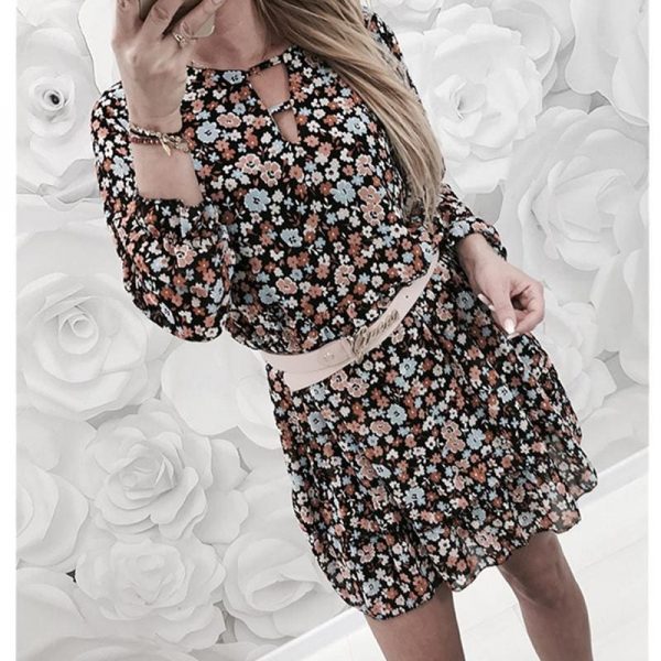 The Best Fashion Women Autumn Long Sleeve Floral Dress Elegant V Neck Loose Ladies Dresses Dames Evening Party Club Flower Streetwear Online - Takalr