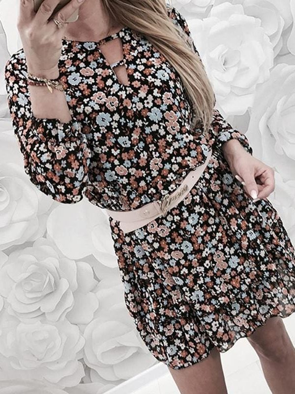 The Best Fashion Women Autumn Long Sleeve Floral Dress Elegant V Neck Loose Ladies Dresses Dames Evening Party Club Flower Streetwear Online - Takalr