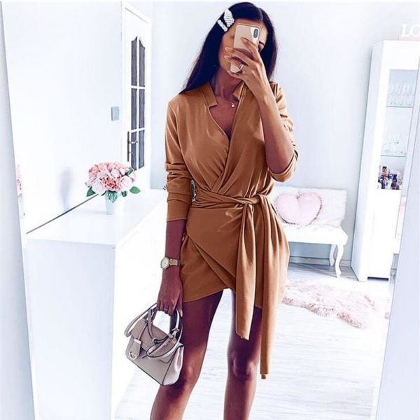 The Best Fashion Women Autumn Sexy Bodycon OL Mini Dress Elegant Long Sleeve V Neck Office Lady Wear Ladies Party Club Streetwear Online - Takalr