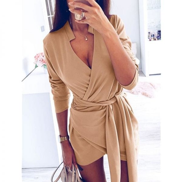 The Best Fashion Women Autumn Sexy Bodycon OL Mini Dress Elegant Long Sleeve V Neck Office Lady Wear Ladies Party Club Streetwear Online - Takalr