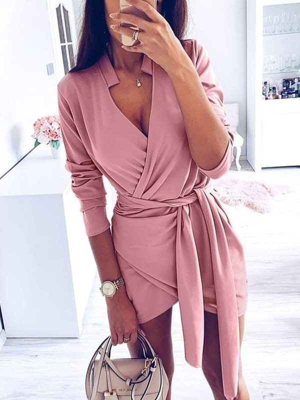 The Best Fashion Women Autumn Sexy Bodycon OL Mini Dress Elegant Long Sleeve V Neck Office Lady Wear Ladies Party Club Streetwear Online - Takalr