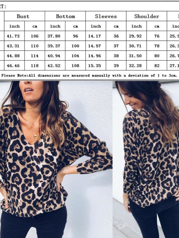 The Best Fashion Women Autumn V neck Tops Ladies Leopard Loose Tee Shirt Femme Long Sleeve Casual T-Shirt Streetwear Online - Takalr