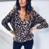 The Best Fashion Women Autumn V neck Tops Ladies Leopard Loose Tee Shirt Femme Long Sleeve Casual T-Shirt Streetwear Online - Takalr