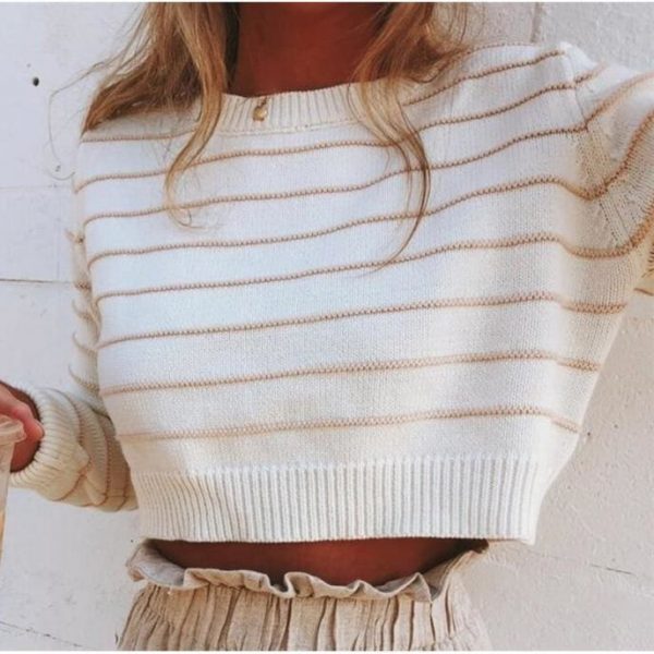 The Best Fashion Women Autumn Winter Clothes Top Long Sleeve Striep Sweater Elegant Casual Plain pullover truien dames Ladies Streetwear Online - Takalr